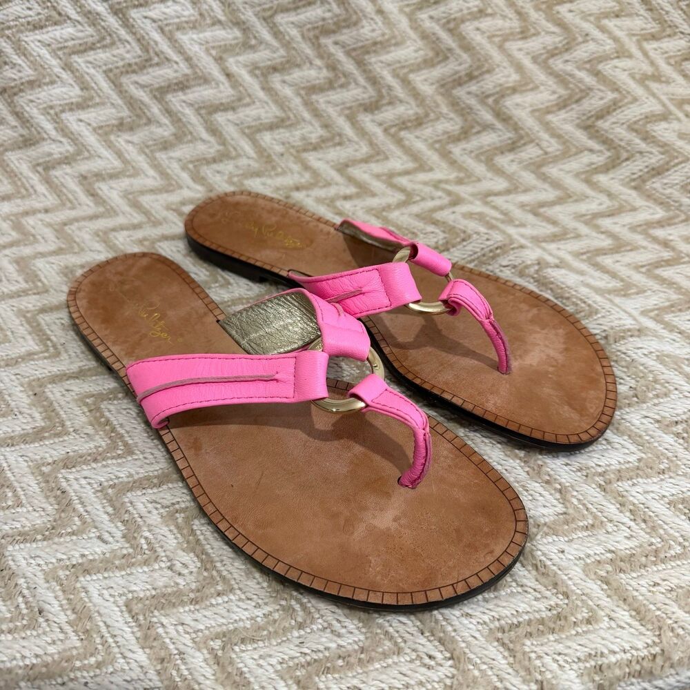 Lilly Pulitzer Women’s McKim Leather Thong Sandals Prosecco Pink